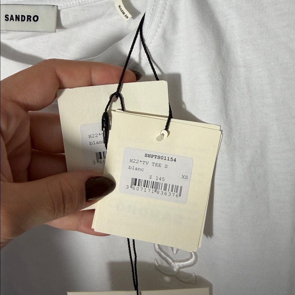 NWT Sandro White Short Sleeve Men's Cotton Tee Size extra Small - Picture 6 of 8